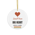 Small Town Big Heart ceramic ornament with rust heart design