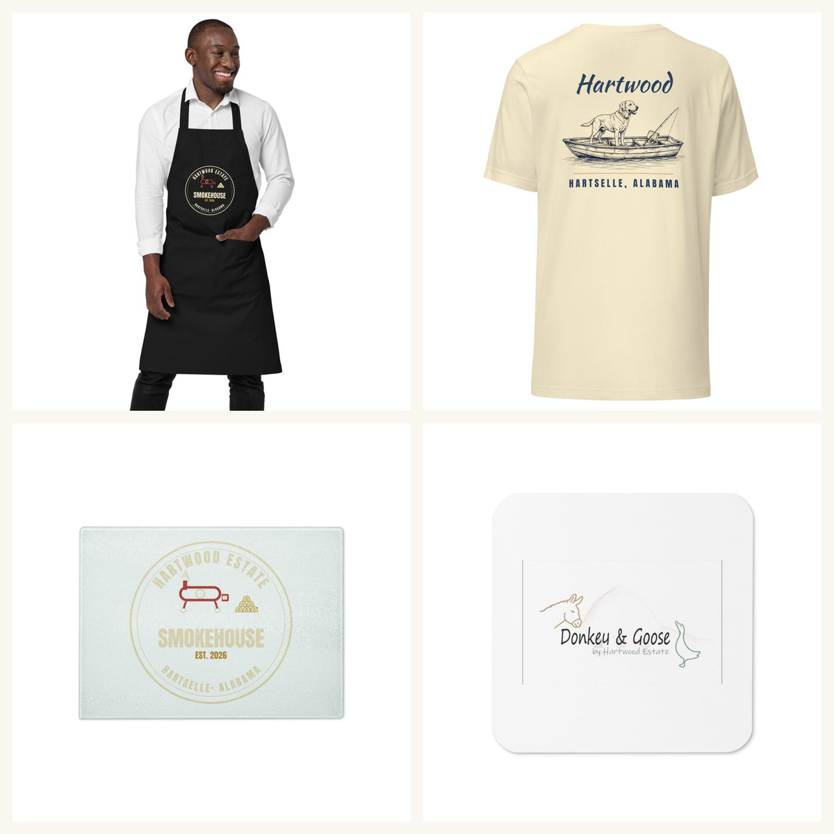 Hartwood Fishing Box — Dog edition: Smokehouse apron, dog fishing tee, glass cutting board, and coaster