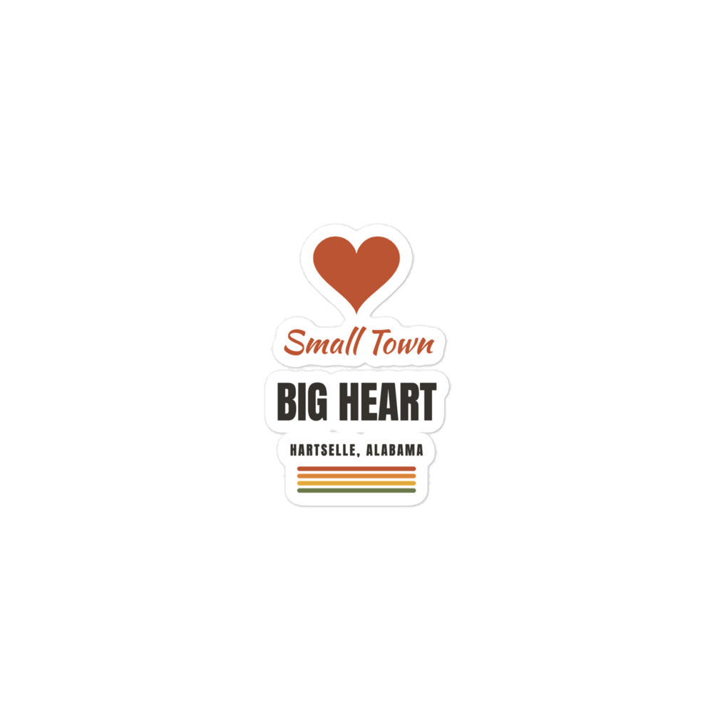 Small Town Big Heart sticker with rust heart design