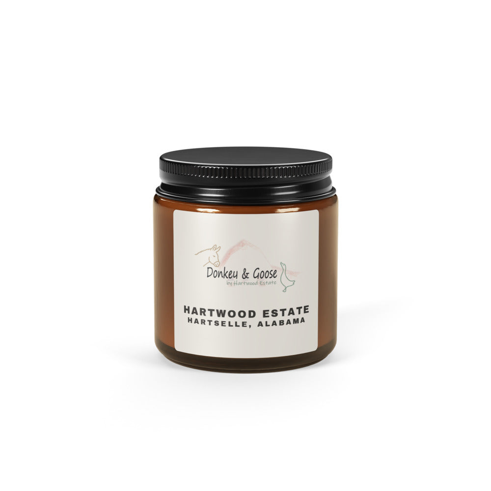 Hartwood Amber Jar Candle 4oz with fixed logo label