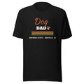 Dog Dad Tee — Black, V1 lockup with paw beside DAD