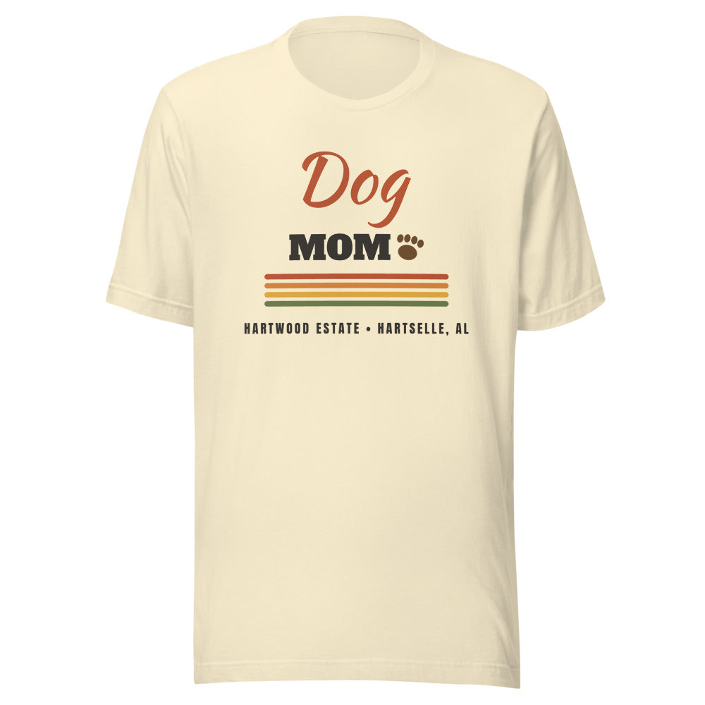 Dog Mom Tee — Natural, paw beside MOM
