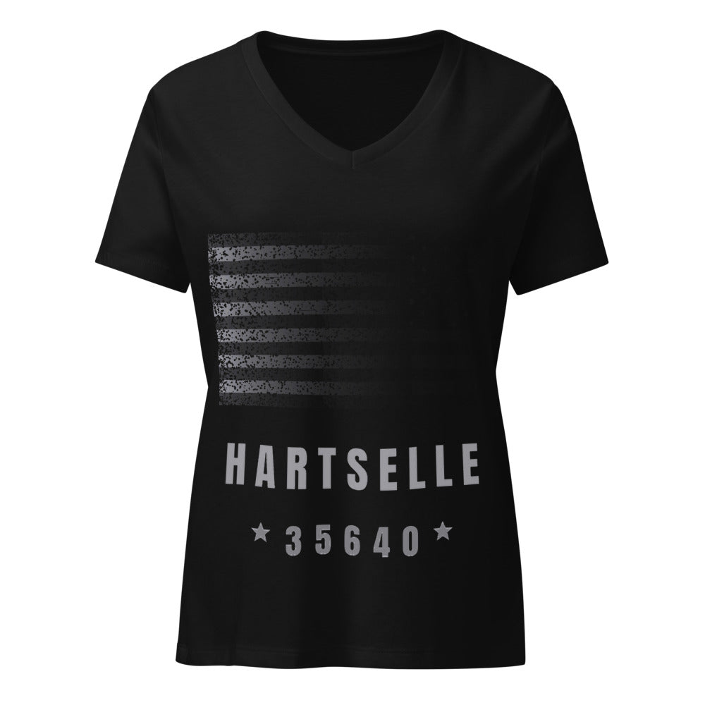 Hartselle Flag Tee — Women's V-Neck front — wide flag, original direction