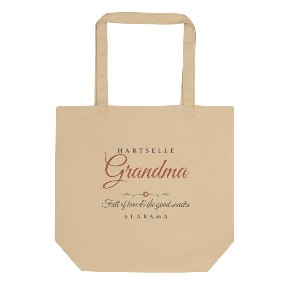 Hartselle Grandma Tote Bag — Grandma script, Full of love & the good snacks