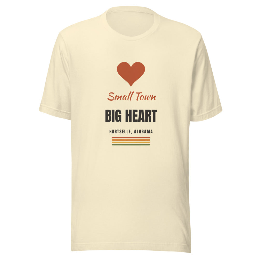 Small Town Big Heart tee in Natural with rust heart design