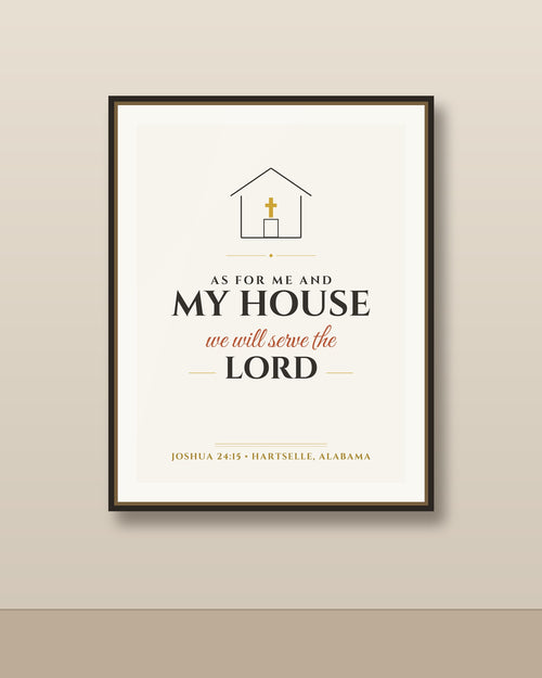 As For Me And My House art print — typography design, framed
