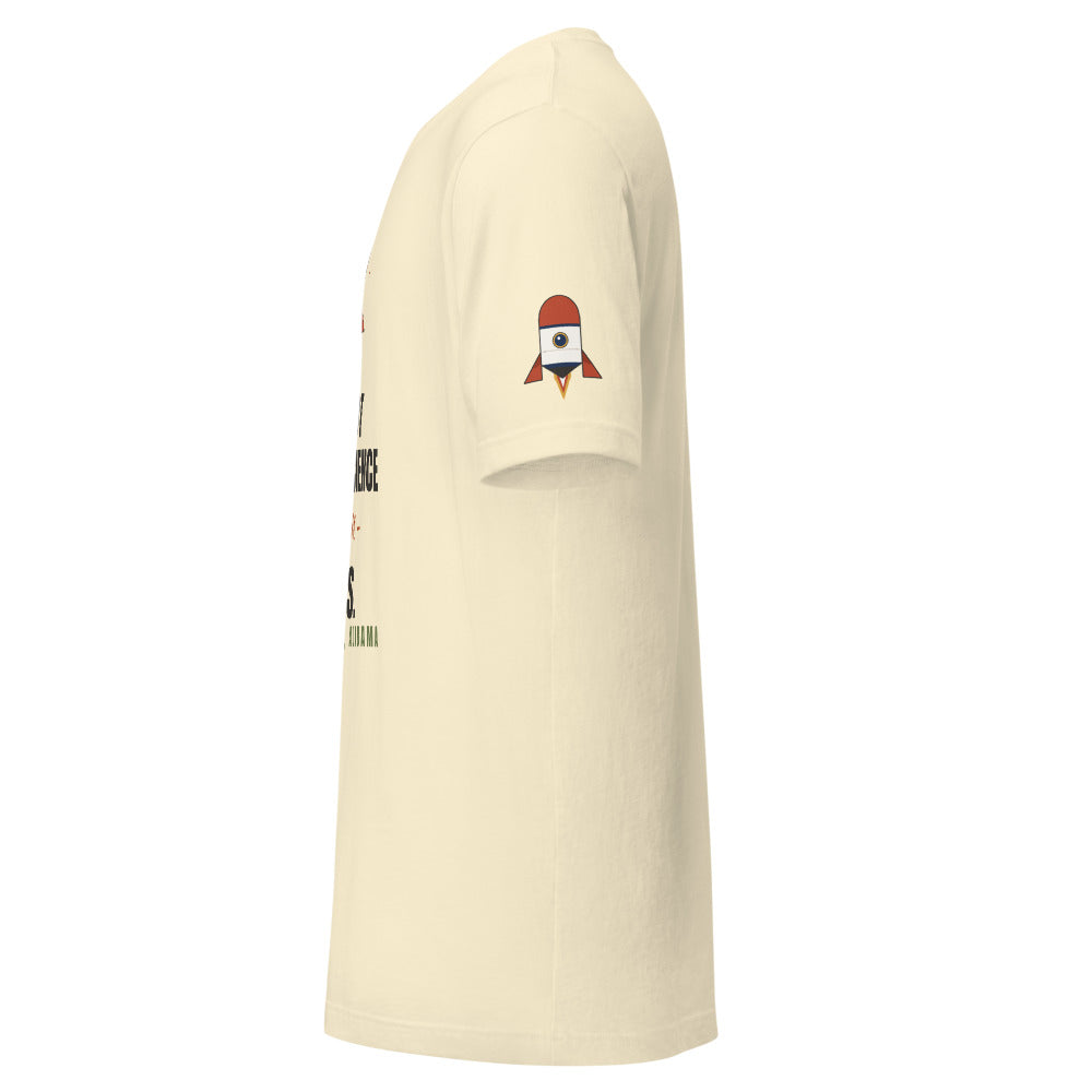 It's Not Rocket Science Tee — detailed rocket printed on the left sleeve