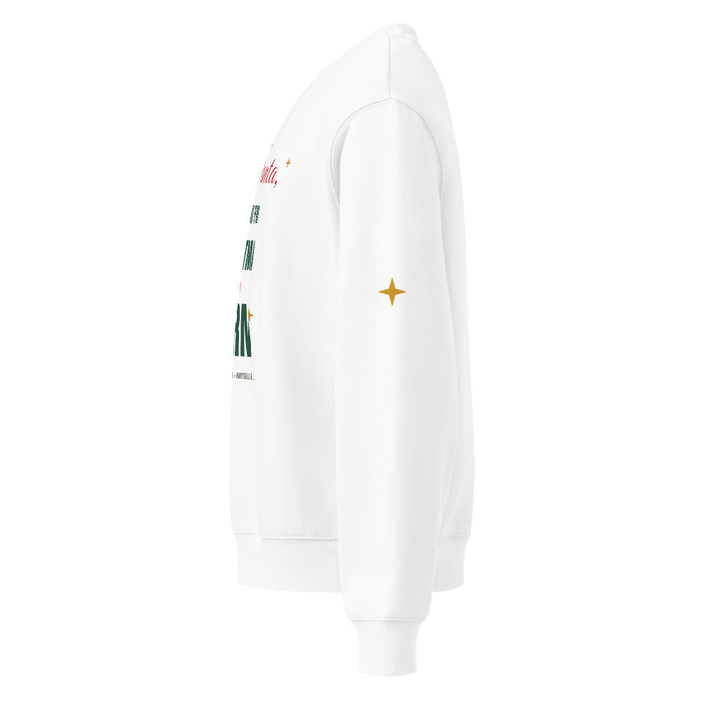 Dear Santa Farm Sweatshirt Oversized - White, gold sparkle on left sleeve