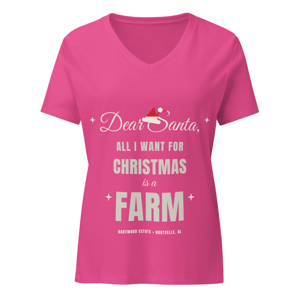 Dear Santa Farm Tee Women's V-Neck - Berry